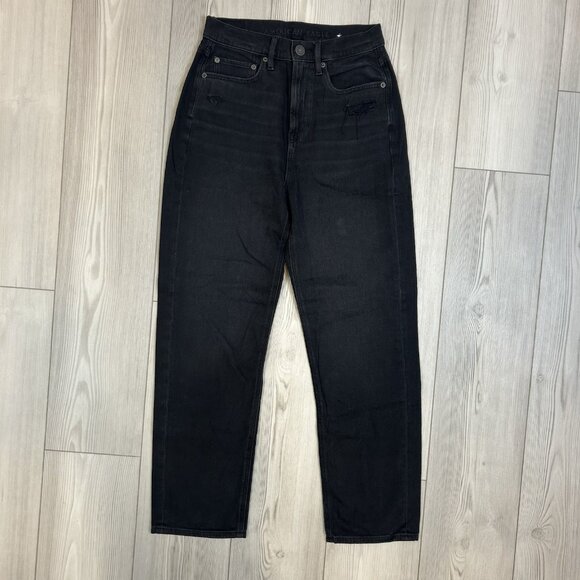 American Eagle Highest Rise 90's Boyfriend Black Wash Jeans Size 4 Distressed - Picture 1 of 10